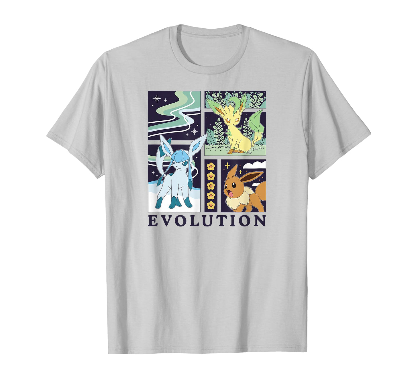 Pokémon - Eevee Glaceon Leafeon Evolution Ice Grass Normal T-Shirt