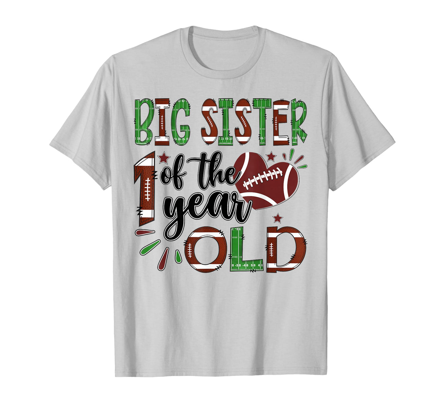 Big Sister Of The 1 Year Old Football 1St Year Down Birthday T-Shirt