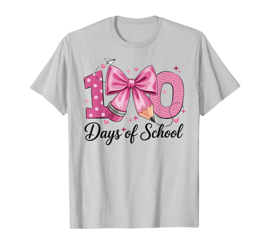 100 Days of School Coquette Bow 100th Day of School Girls T-Shirt