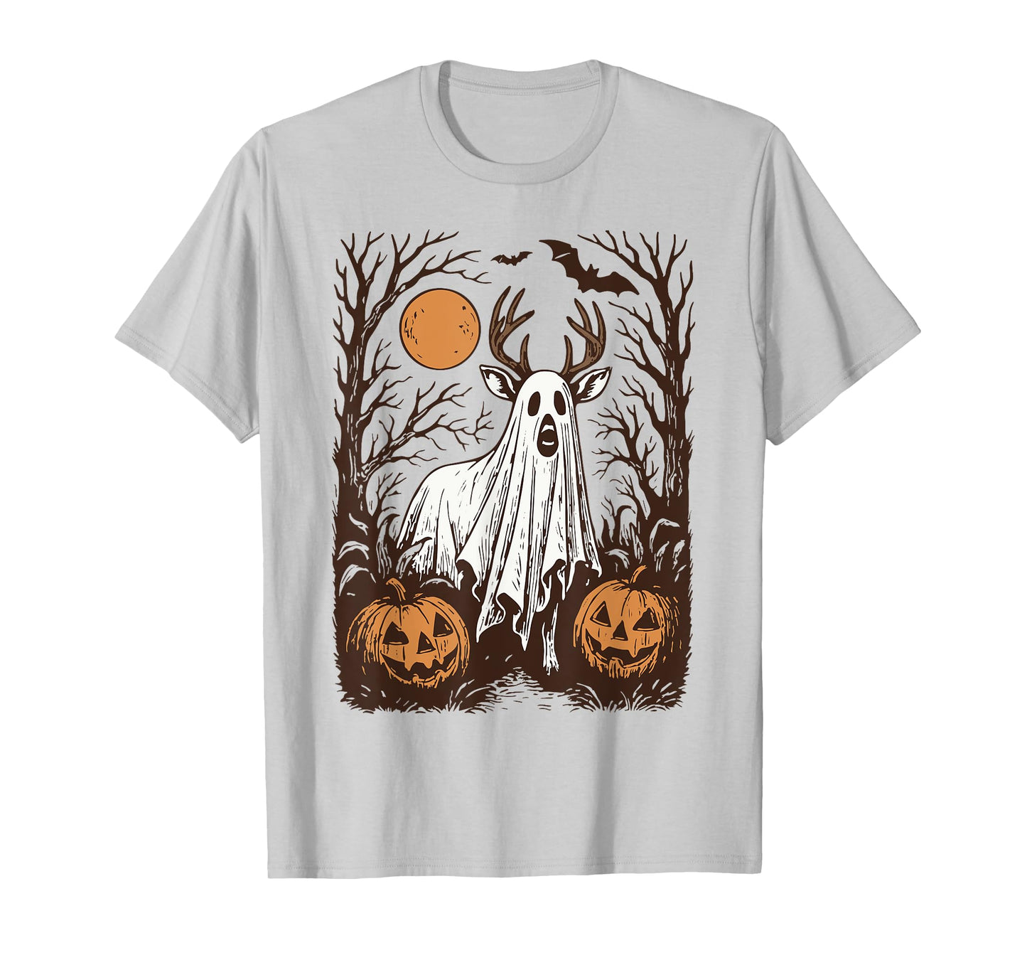 Hunting Halloween Deer Spooky Ghost Buck Pumpkins Forest T-Shirt