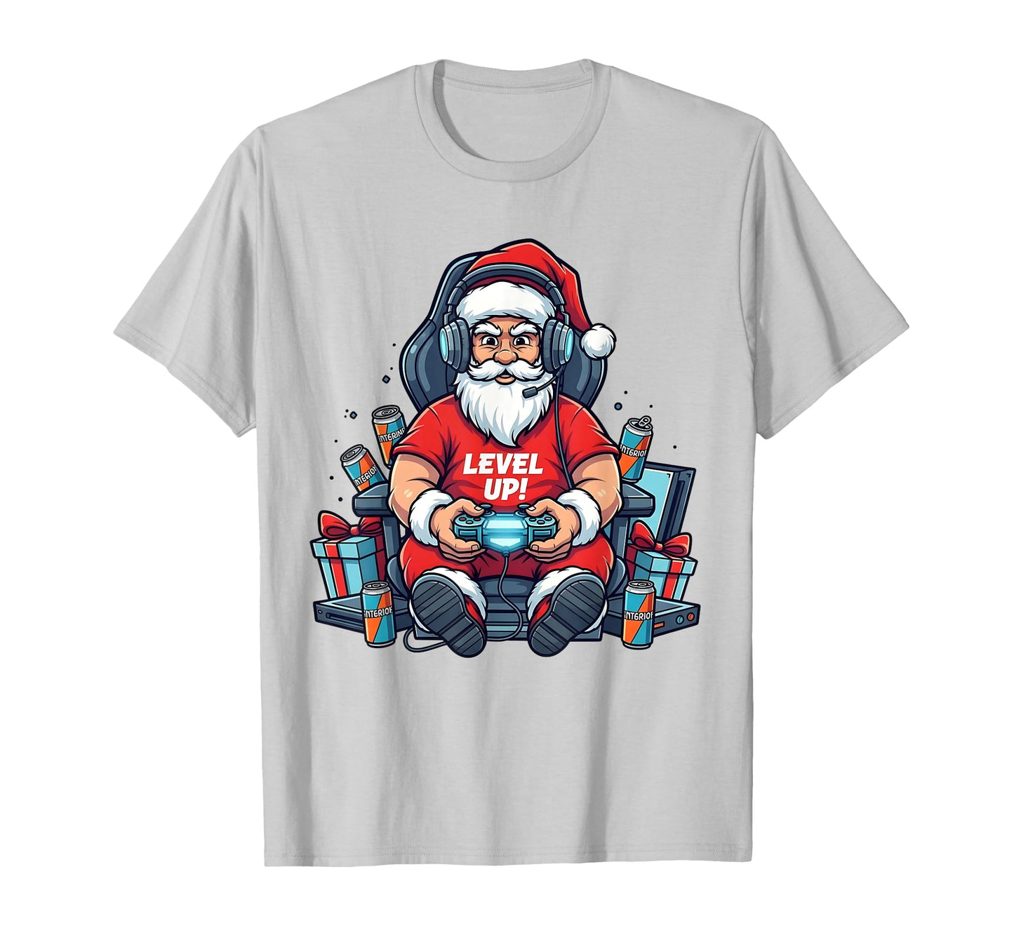 Santa Level Up Funny Gamer Holiday Christmas Video Game Art T-Shirt