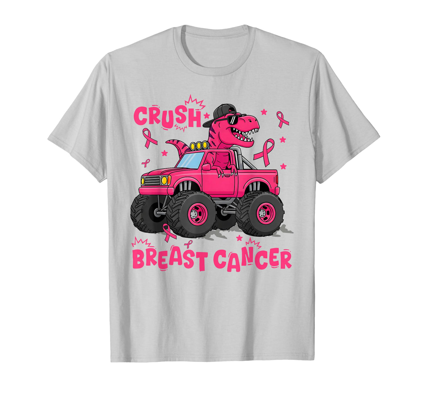 Crush Breast Cancer Awareness Monster Truck Dinosaur Boys T-Shirt