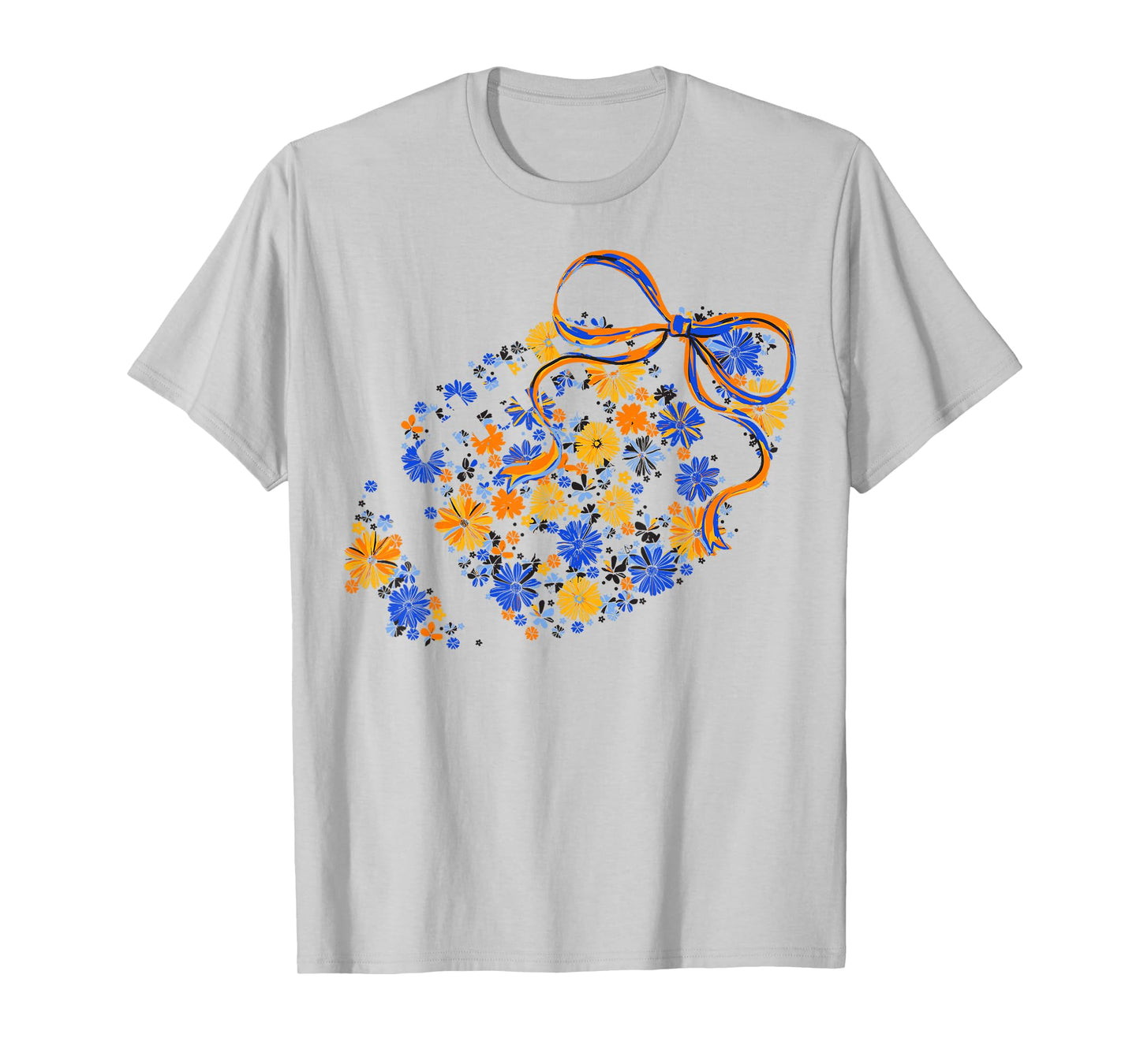 Floral Football Game Day Coquette Team Spirit Blue & Gold T-Shirt