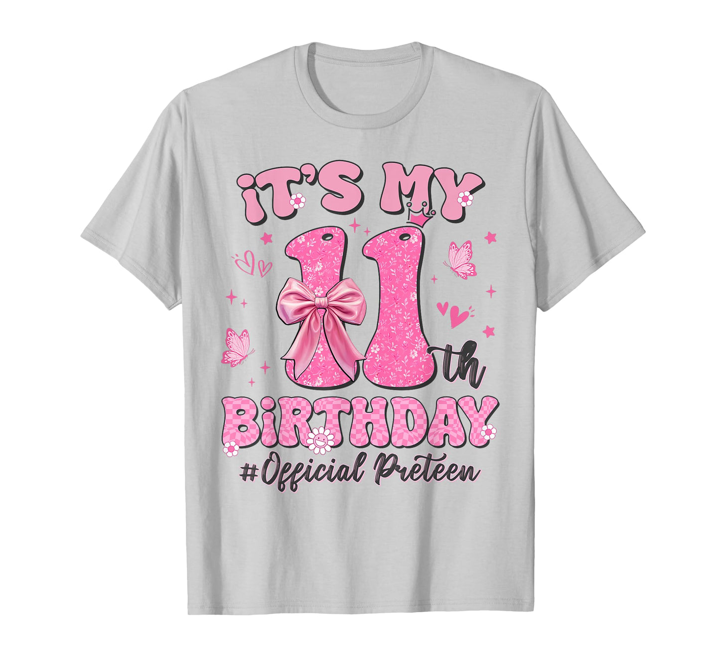 Its My 11th Birthday Girl Official Preteen Pink Coquette Bow T-Shirt
