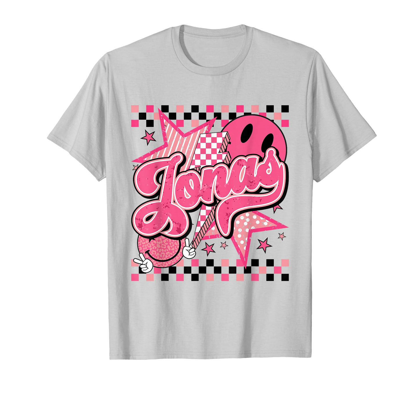 Jonas First Name I Love Jonas Girl Checkered Groovy 80's T-Shirt