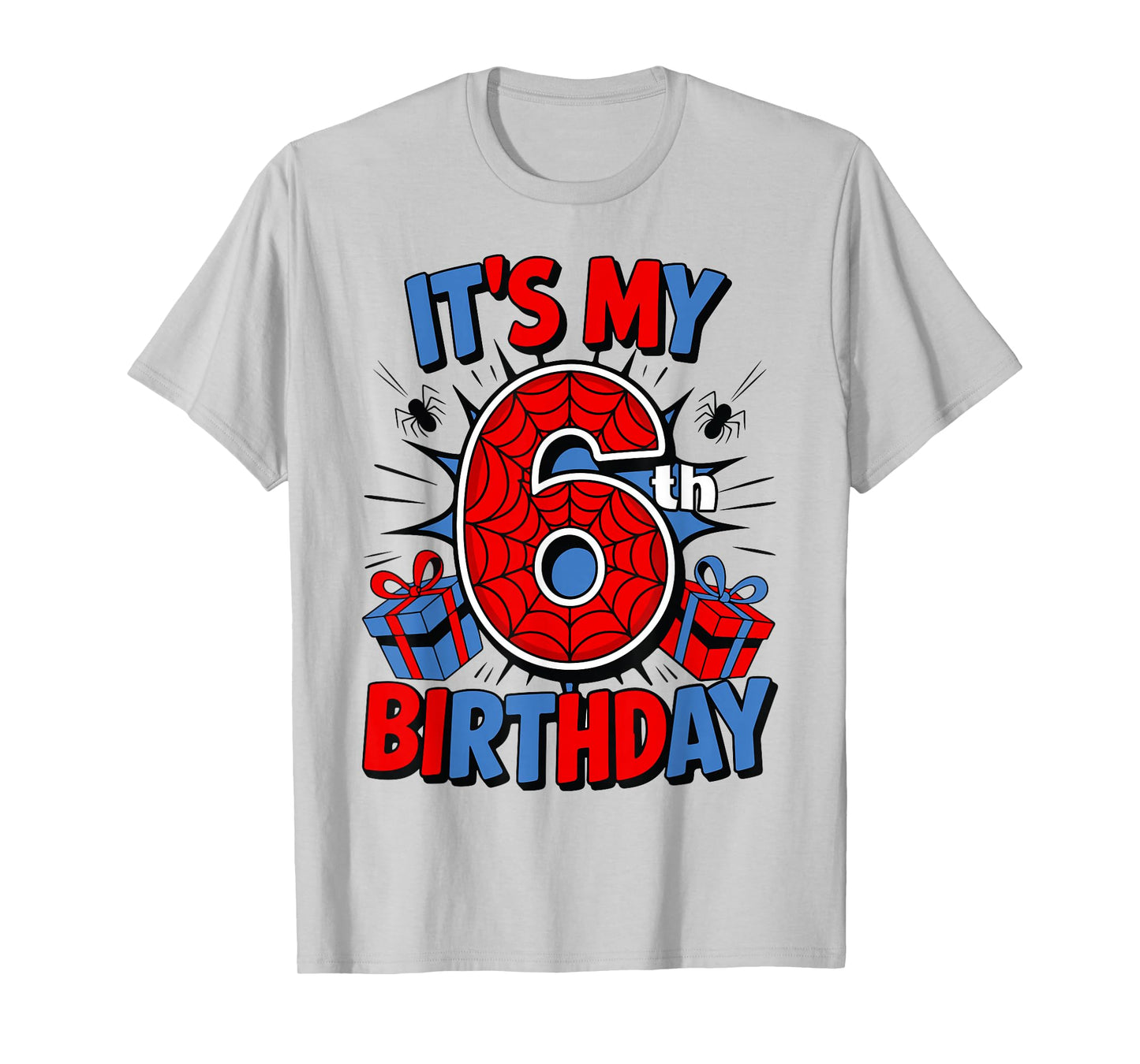 It's My 6th Birthday Spider Theme Party 6 Year Old Boys Kids T-Shirt