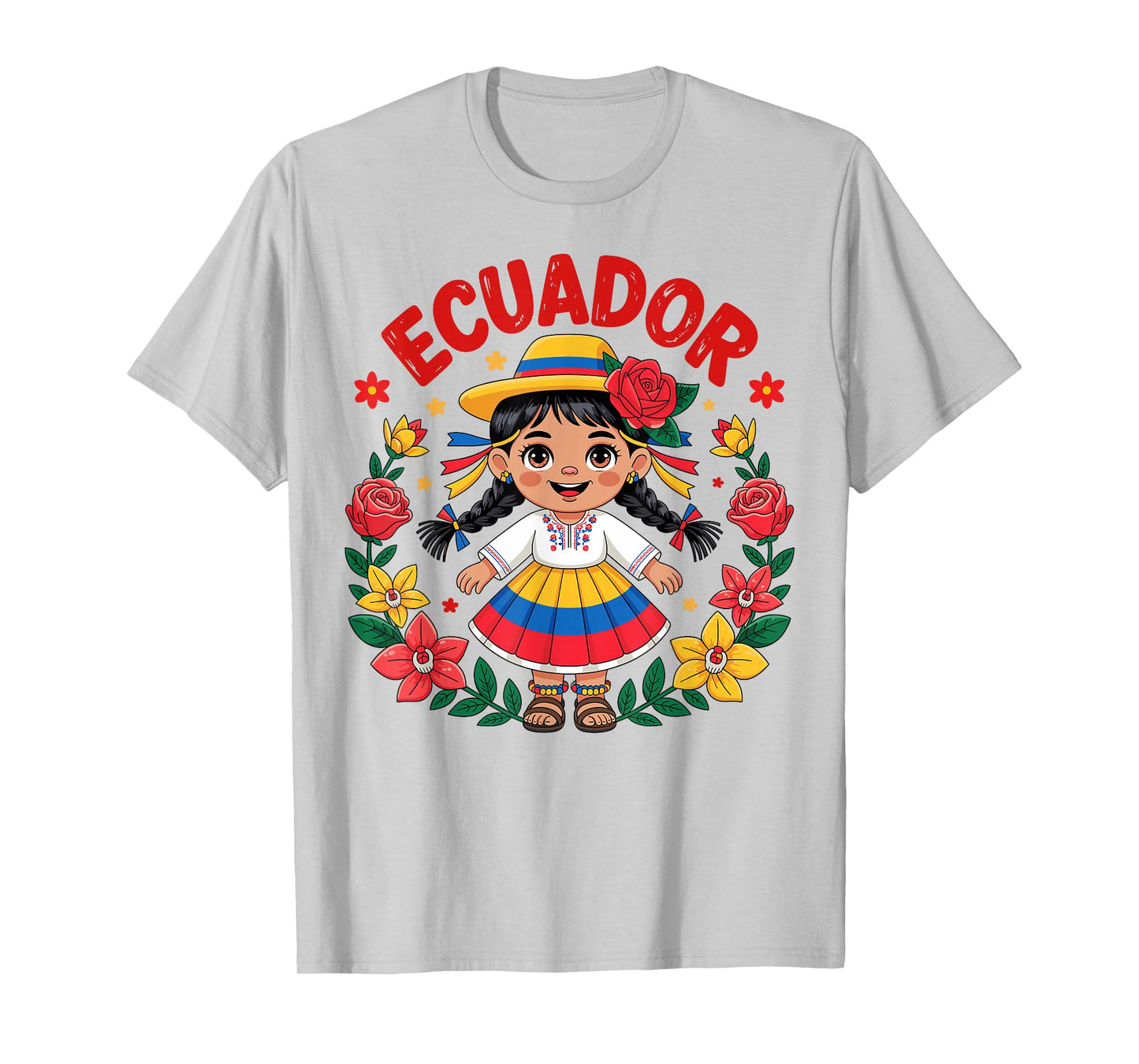 Cute Ecuador Girl Traditional Dress Flag Colors Art for Kids T-Shirt