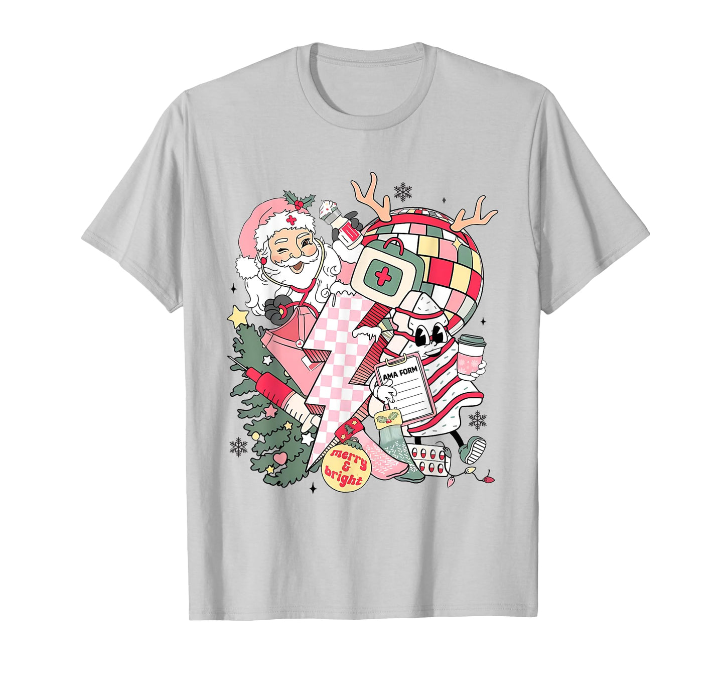 Christmas Santa Nurse Disco Ball Rn CNA Icu Med Surg Picu T-Shirt