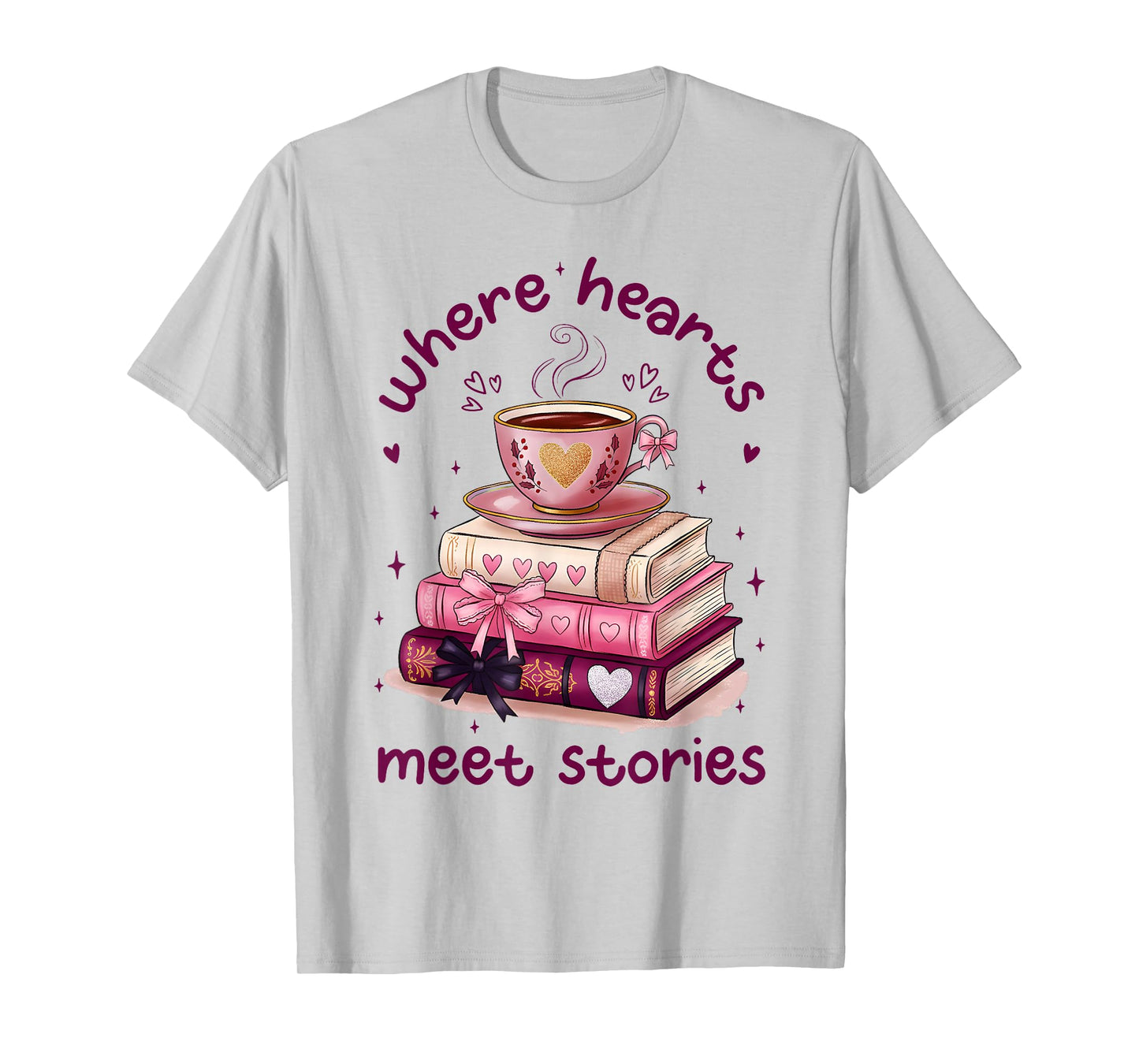 Where Hearts Groovy Meet Stories Coffee Books Valentines Day T-Shirt
