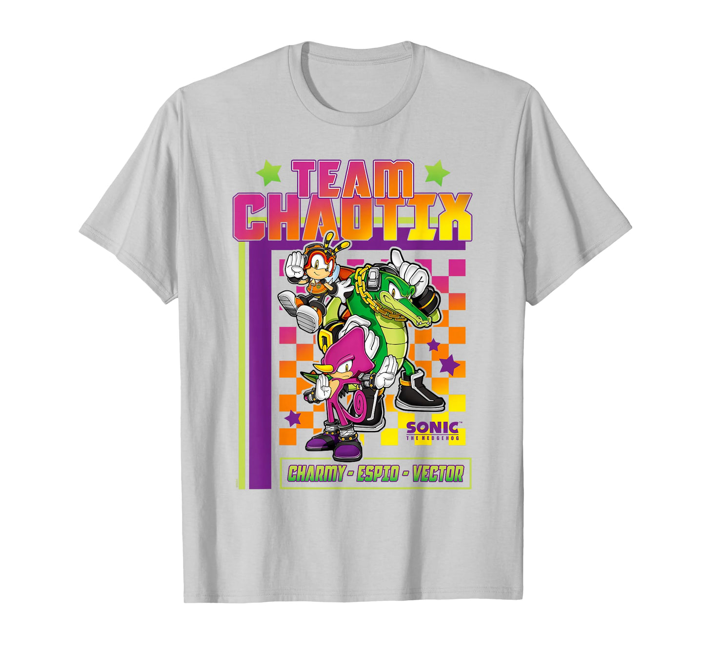 Sonic The Hedgehog Team Chaotix Charmy Espio Vector Logo T-Shirt