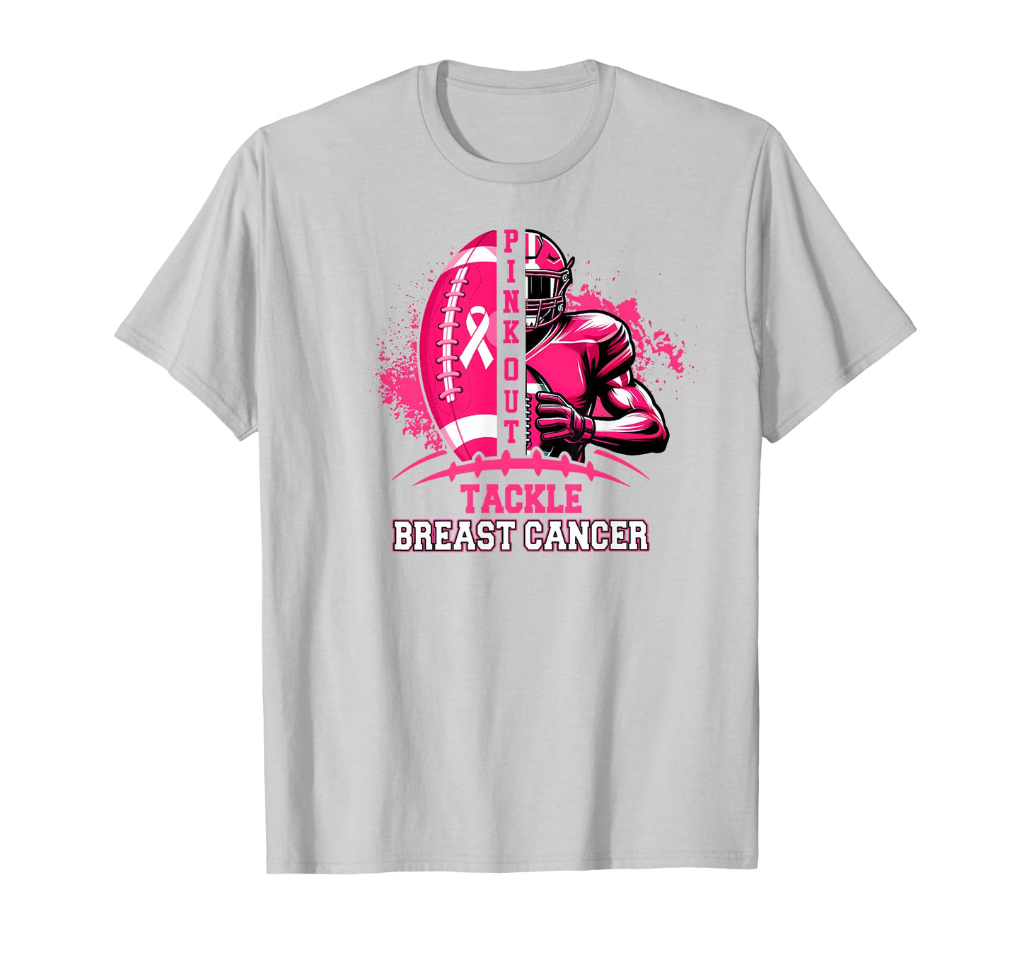Football Game Day Pink Out Tackle Breast Cancer Awareness T-Shirt