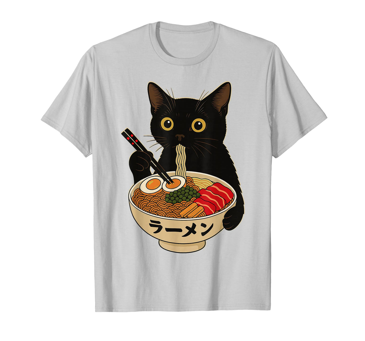 Kawaii Cat Eating Ramen Noodles Funny Anime Gift Girls Teens T-Shirt