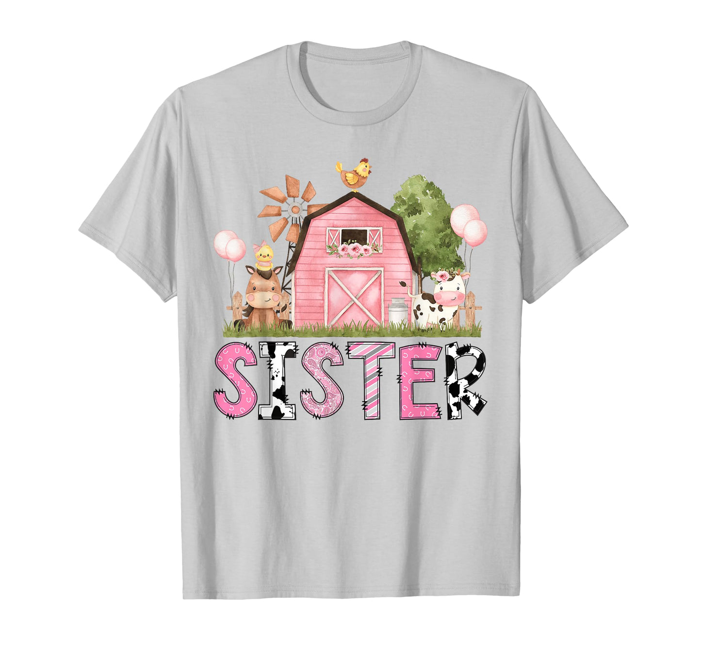 Sister Pink Farm Animal Birthday Kids Matching Family T-Shirt