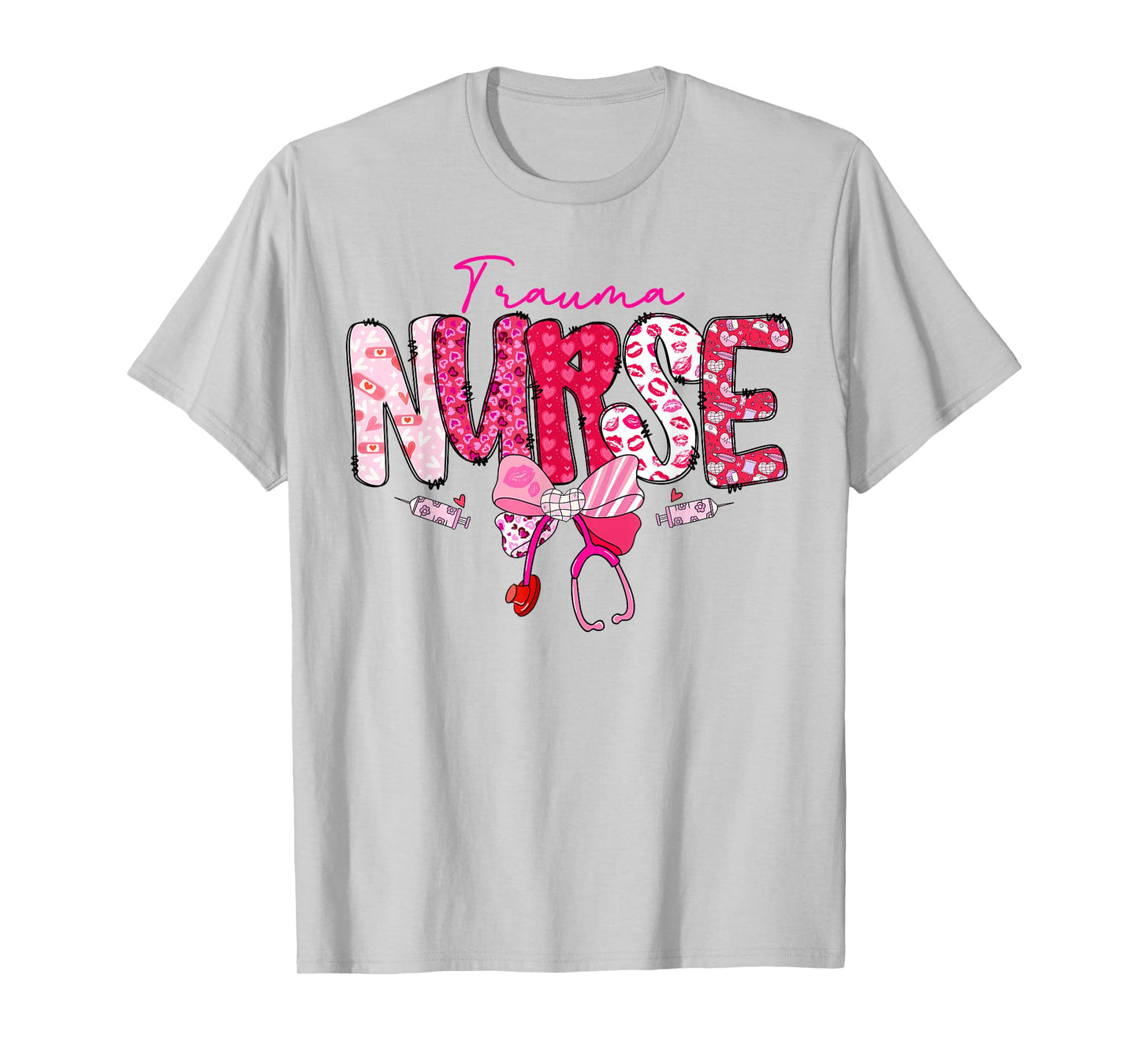 Trauma Nurse Valentine's Day Stethoscope Coquette Bow T-Shirt