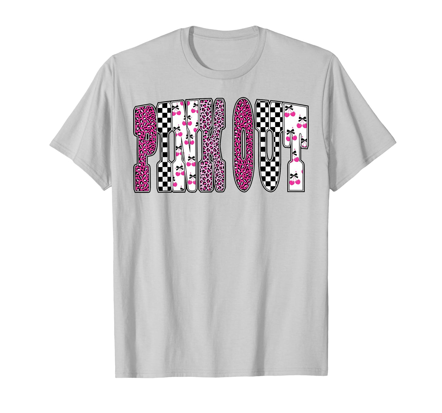 Pink Out Leopard Checkered Breast Cancer Football Game Day T-Shirt