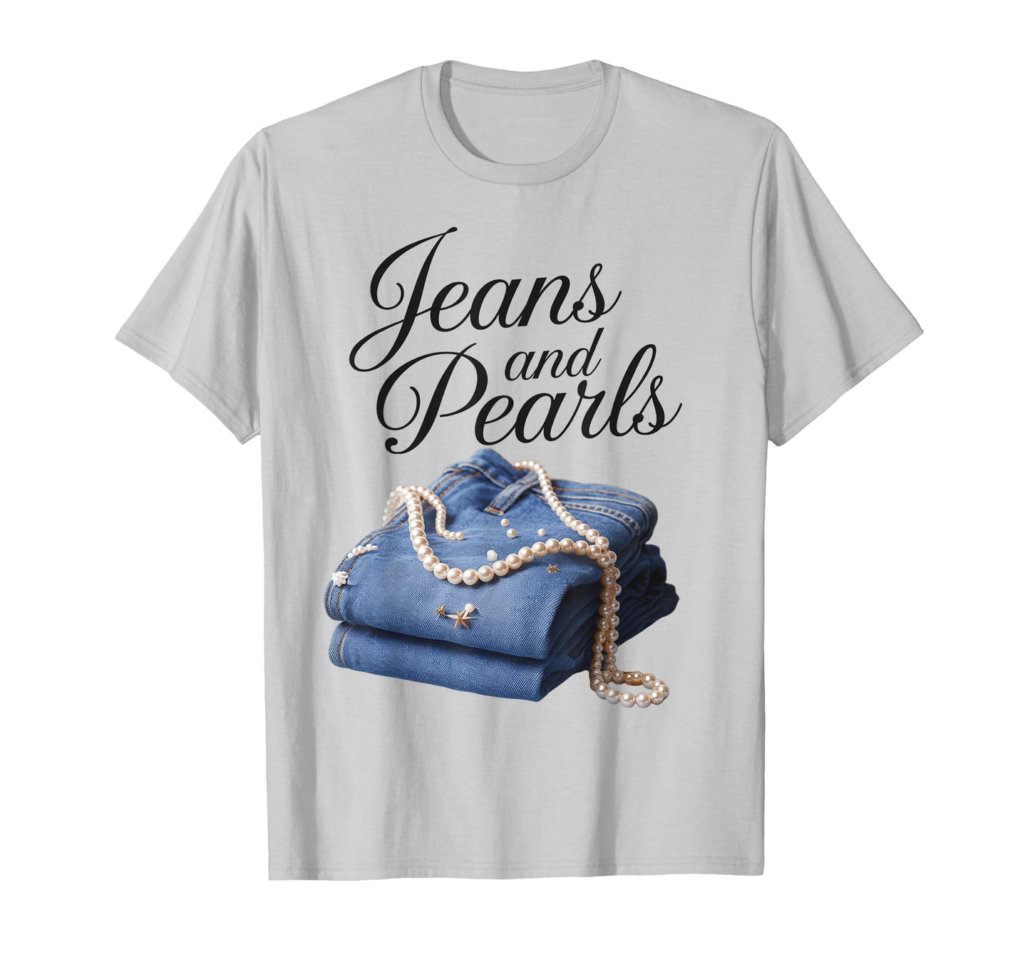 Jeans and Pearls for Ladies 2025 Jeans With Pearls Denim T-Shirt