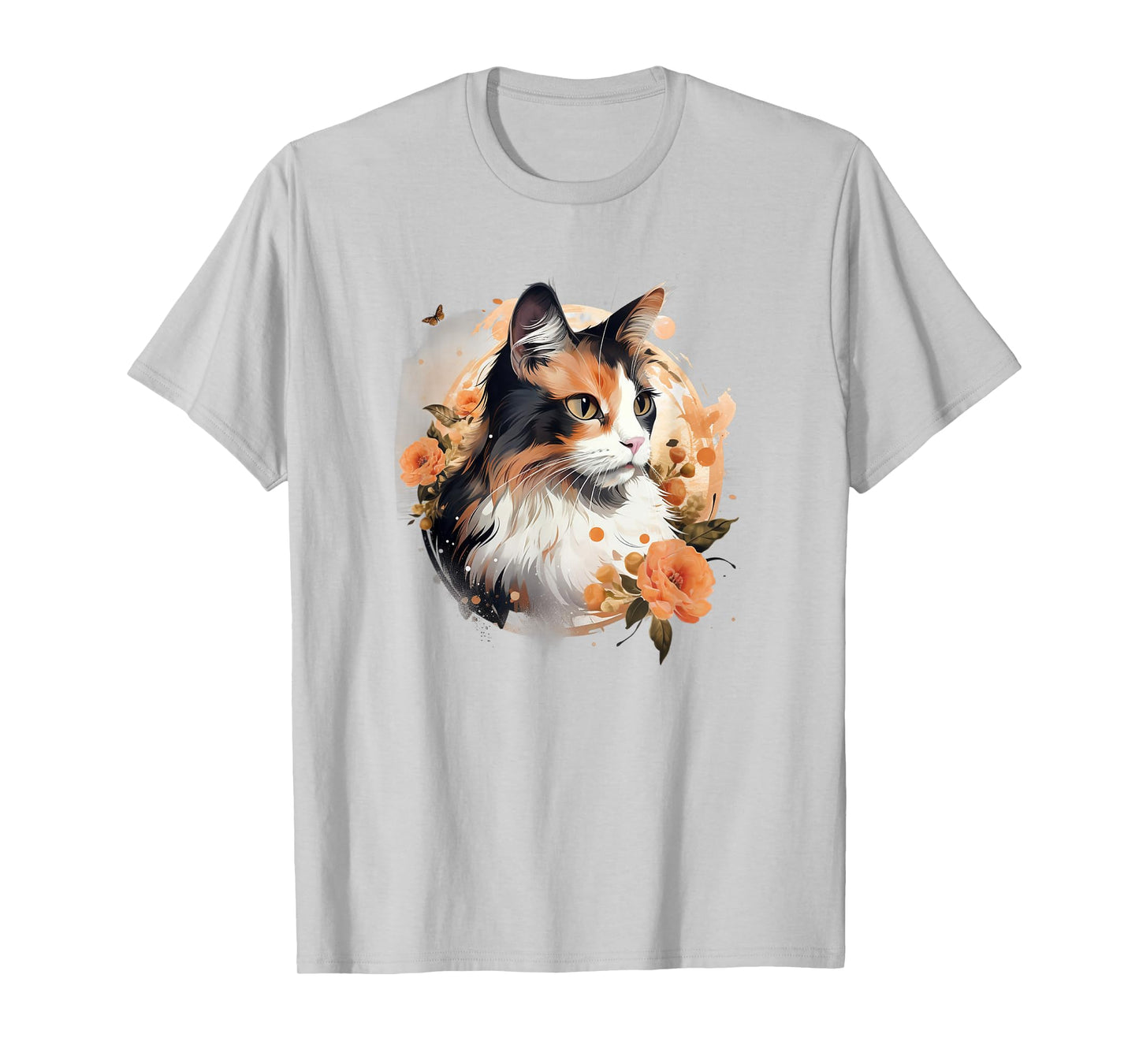 Womens Girls Kids Floral Beautiful Flowers Calico Cat Lover T-Shirt