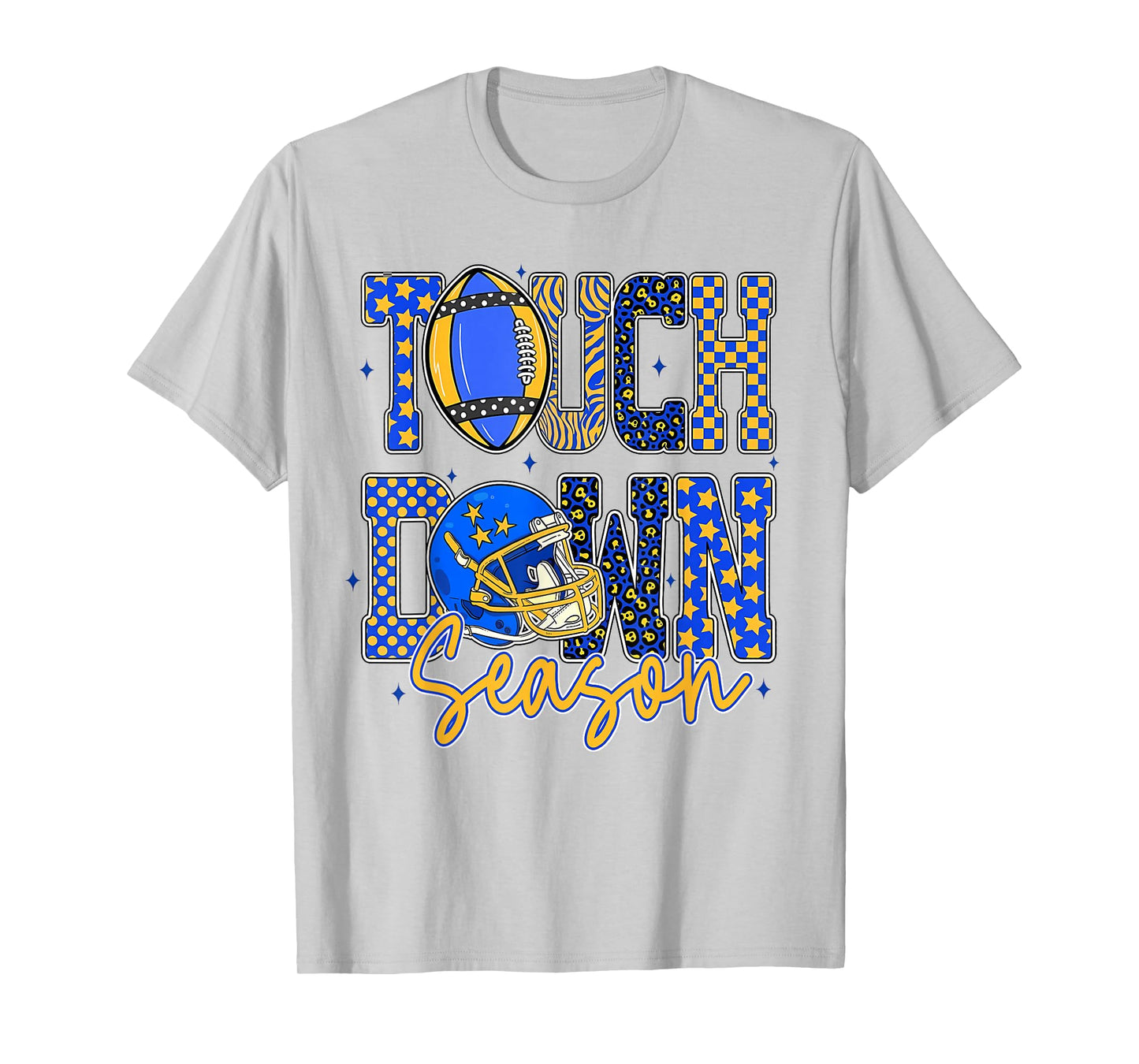 Leopard Blue Gold Checkered Football Touchdown Season T-Shirt