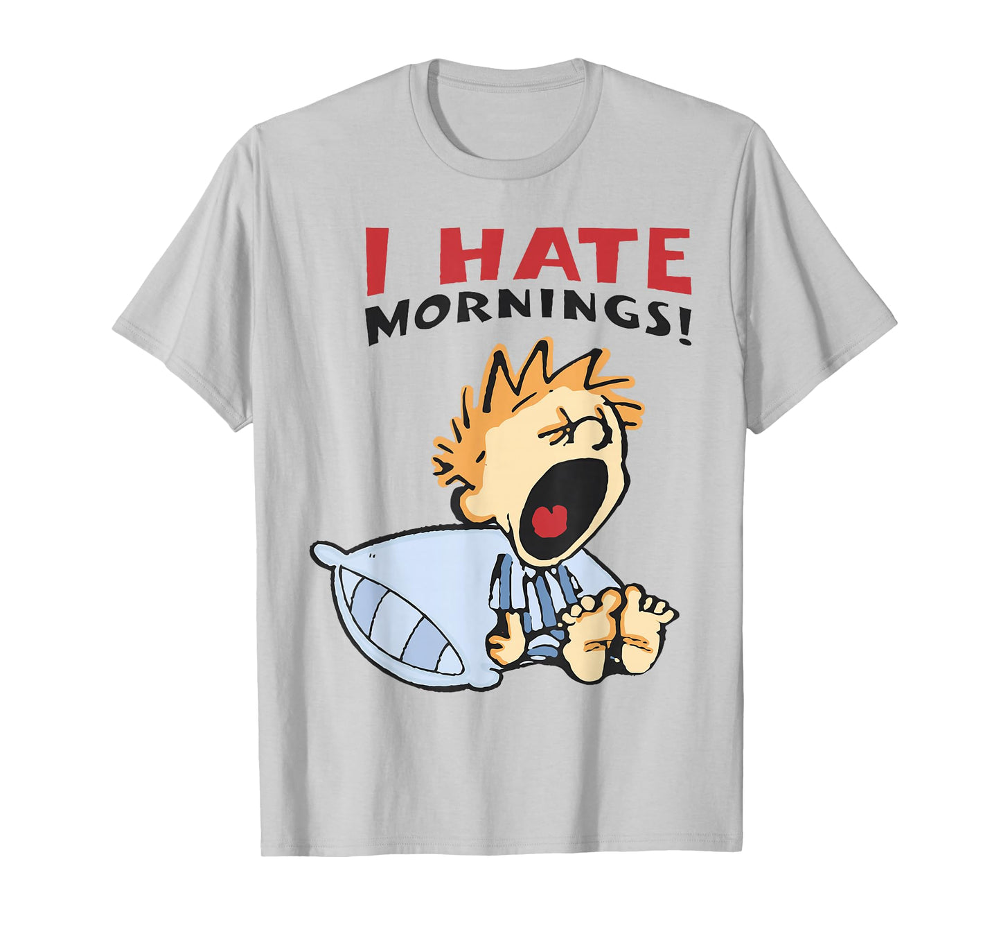 Vintage I Hate Mornings Tee Unisex-Adults, Unisex-Kids Funny Graphic T-Shirt Blue Small Modern Classic Cartoon T-Shirt