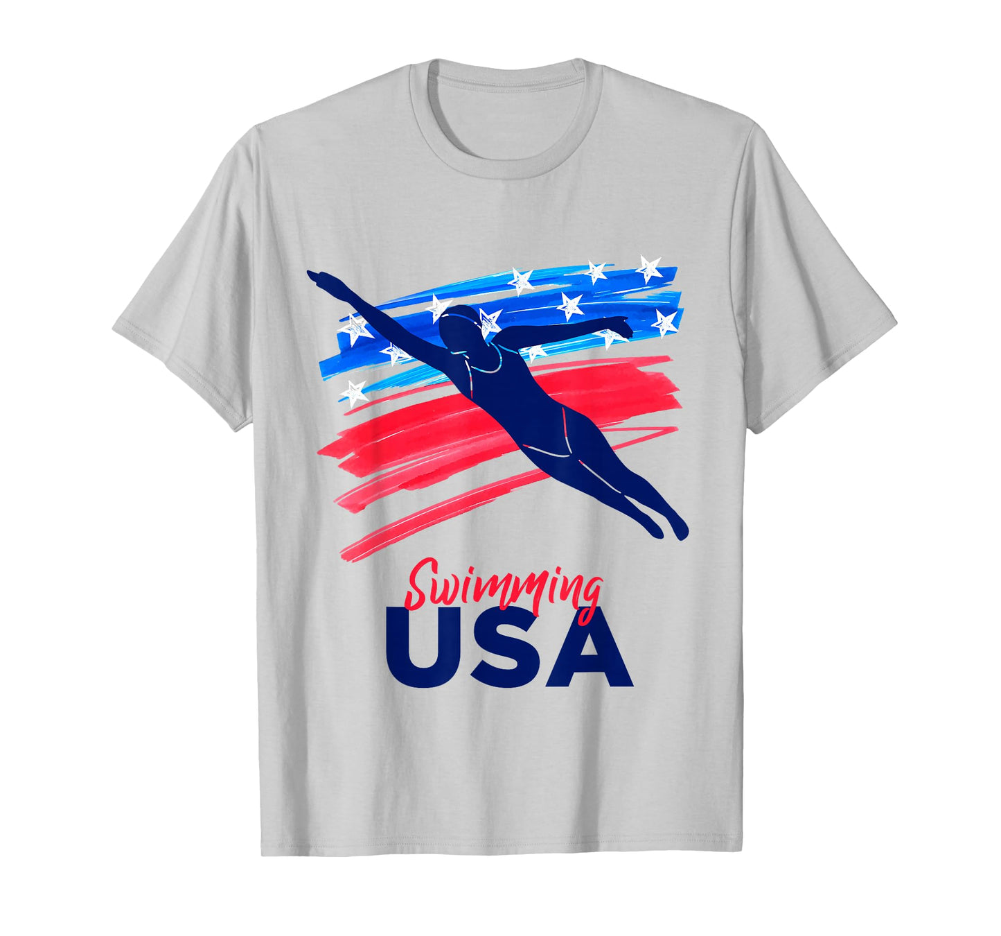 Womens Swimming Support Team Flag USA Pool Swimmer American T-Shirt