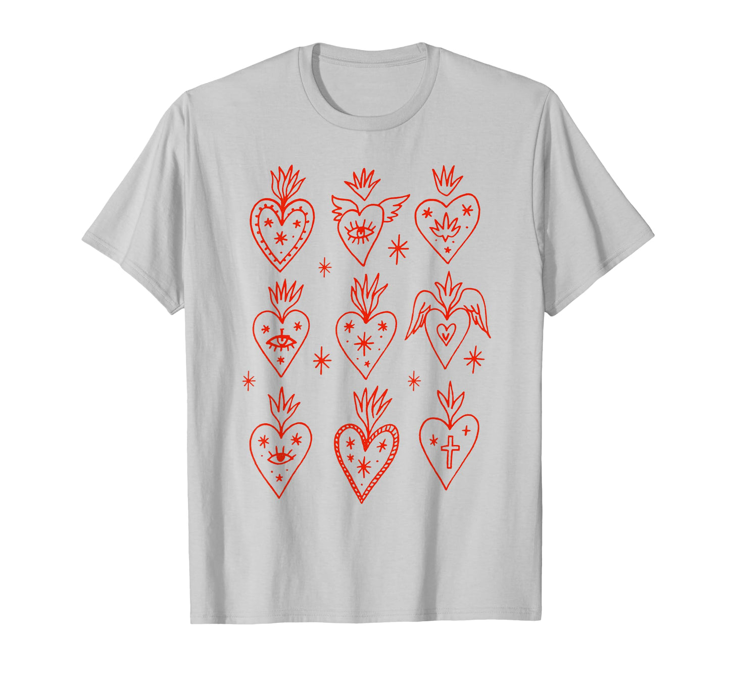Valentine’s Day Mexican Milagro Gothic Goth Sacred Hearts T-Shirt