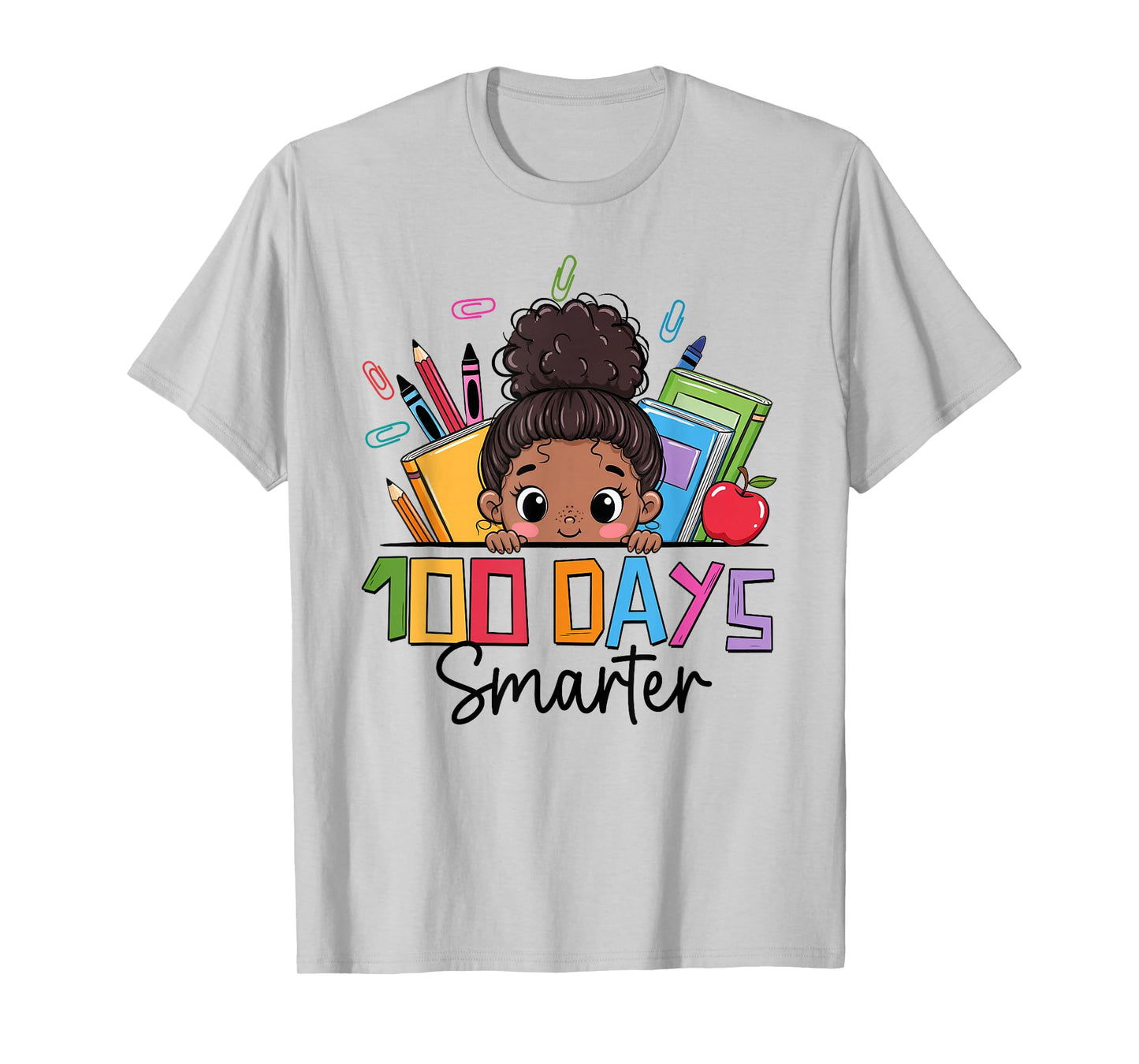 100 Days Smarter Messy Bun 100th Day of School Afro Girl Kid T-Shirt