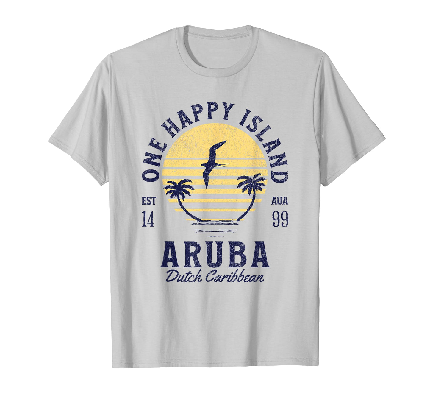 One Happy Island Aruba Shirt Retro Sunset Palm Ocean Vintage T-Shirt
