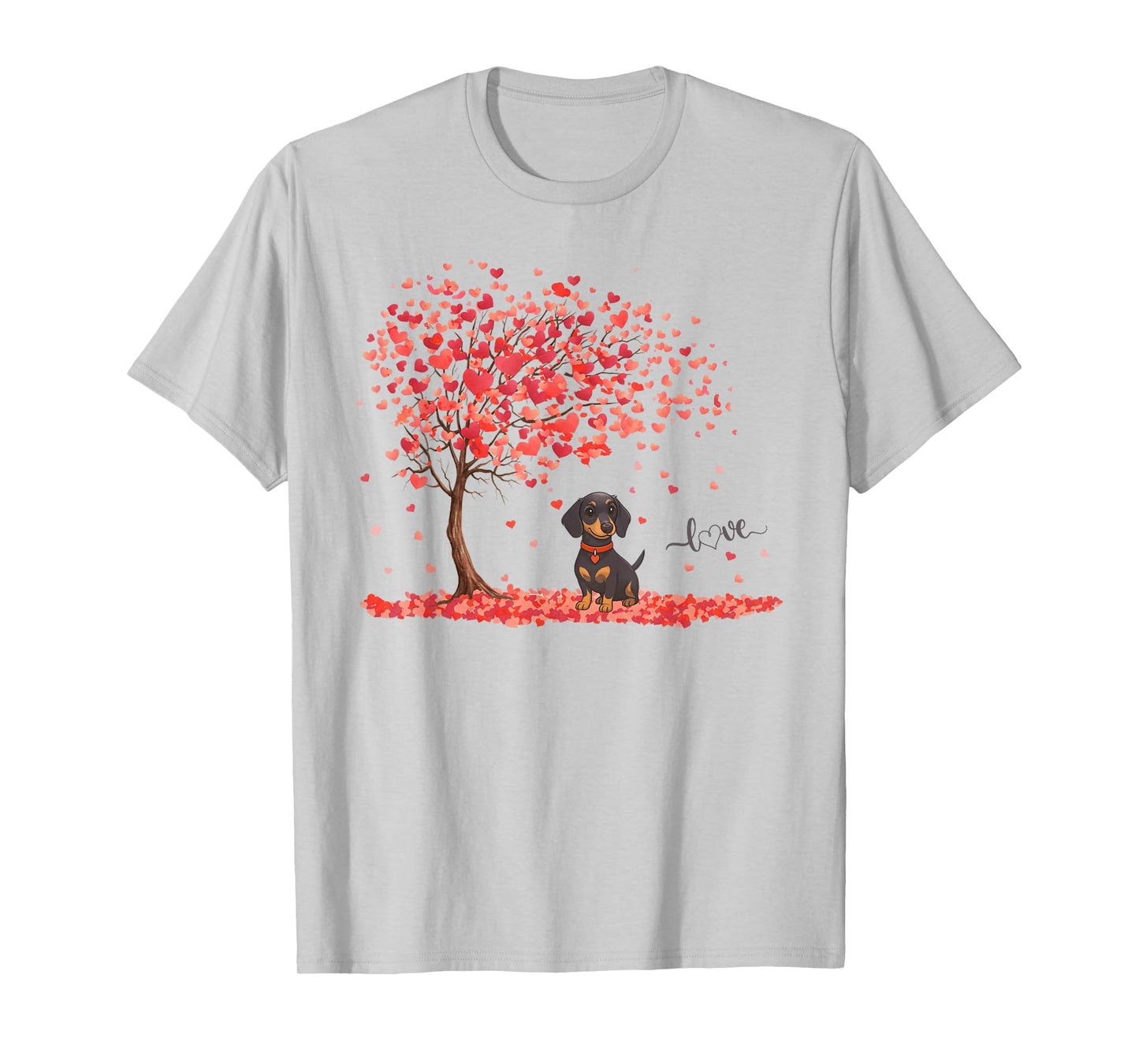 Dachshund Dog Heart Tree Valentine T-Shirt