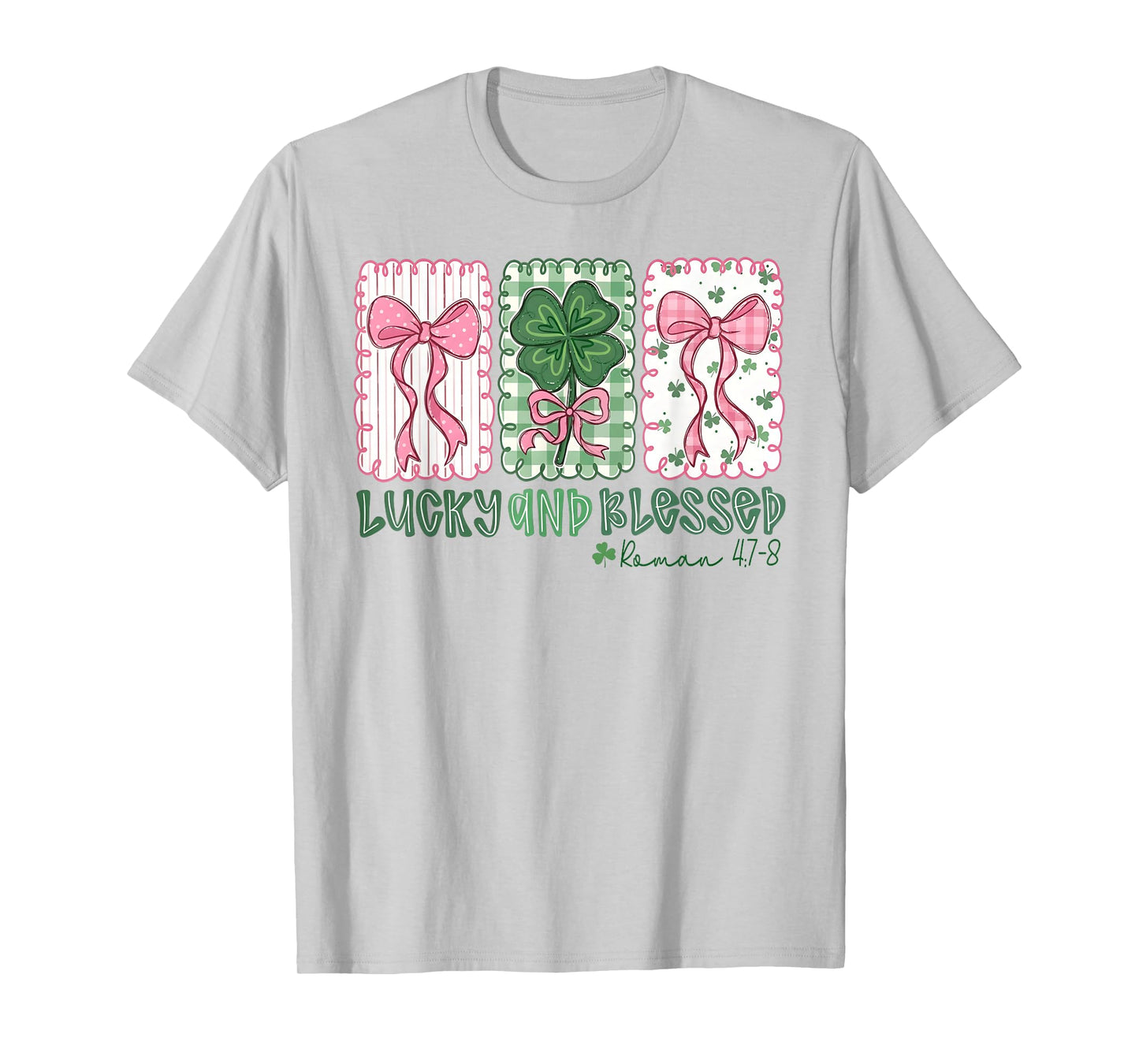 St Patrick's Day Preppy Lucky and Blessed Coquette Bow Girly T-Shirt
