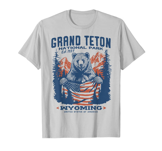 Patriotic Grand Teton Park Bear Flag T-Shirt