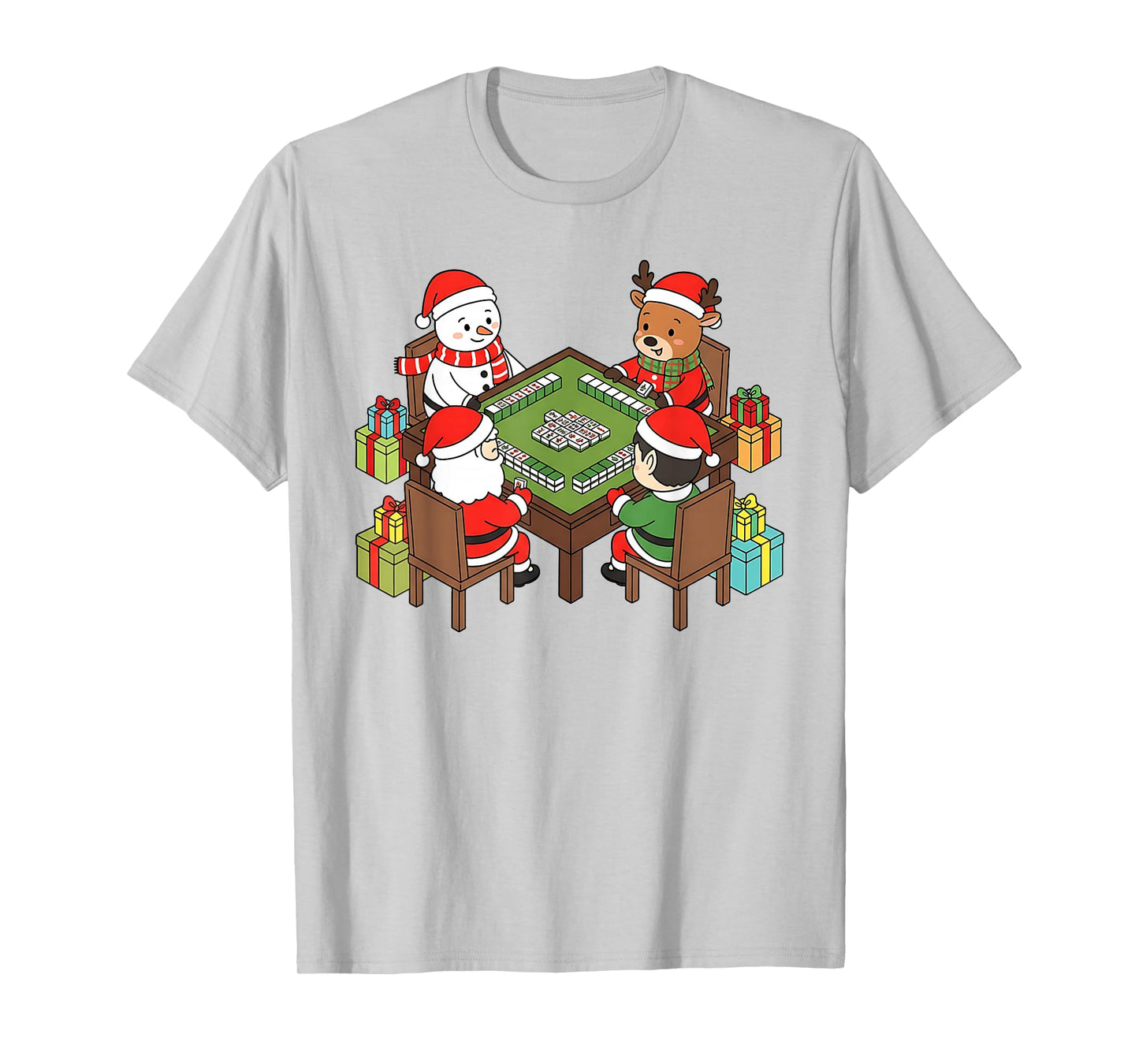 Funny Christmas Mahjong Santa Snowman Elf Reindeer Gift T-Shirt