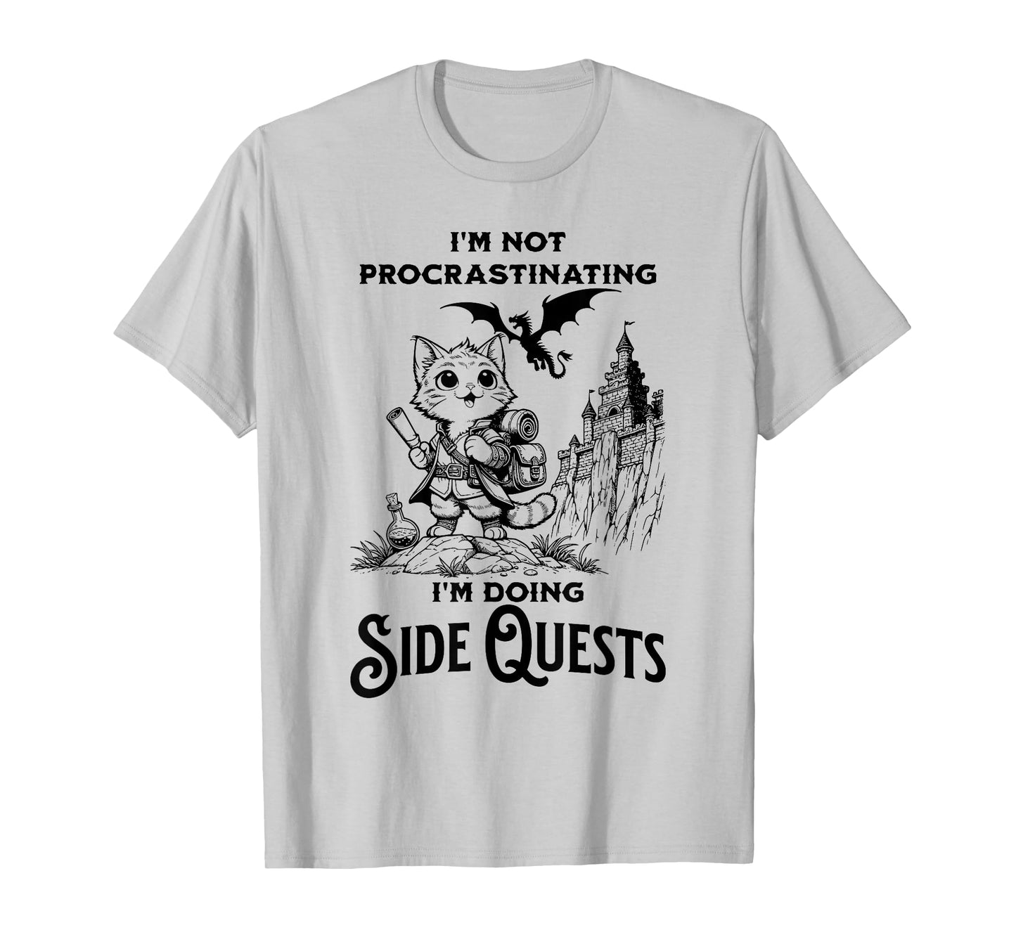 I'm Not Procrastinating I'm Doing Side Quests RPG Gamer Cat T-Shirt