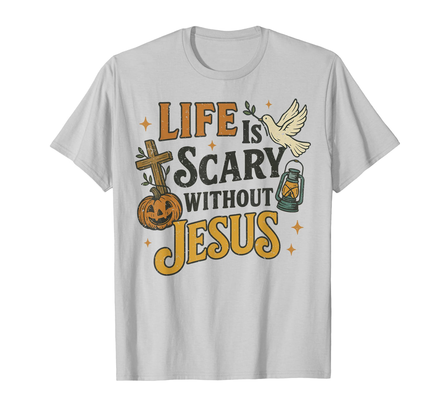 Life is Scary Without Jesus Christian Halloween Design Retro T-Shirt
