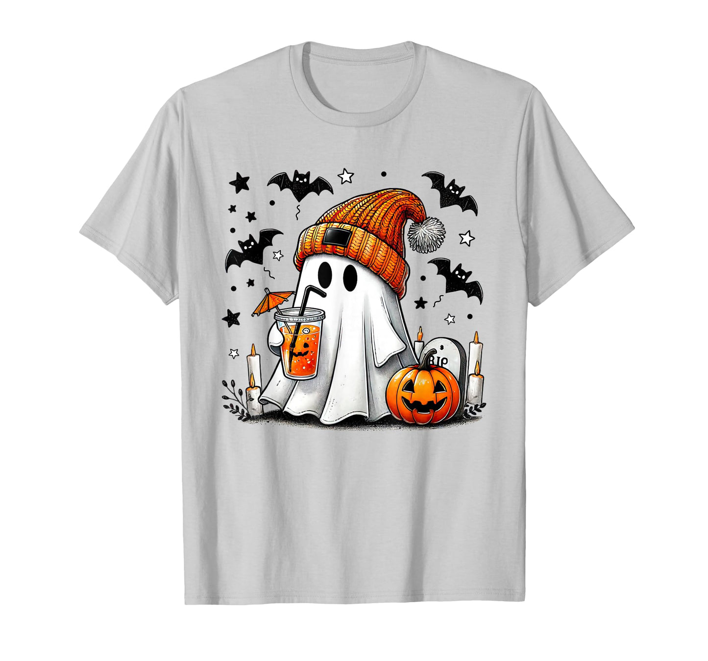 Cute Ghost Drinking Coffee Halloween Ghost Coffee Womens T-Shirt