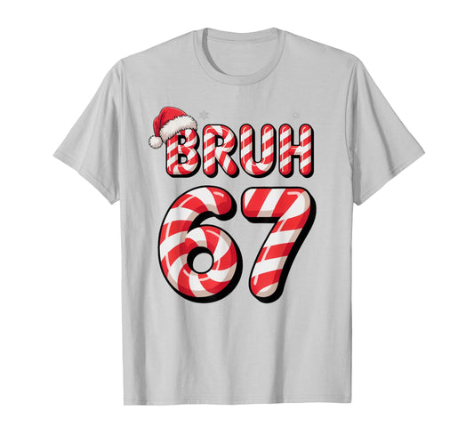 Bruh 67 Christmas Candy Cane for Teen Boys Six Seven Meme T-Shirt