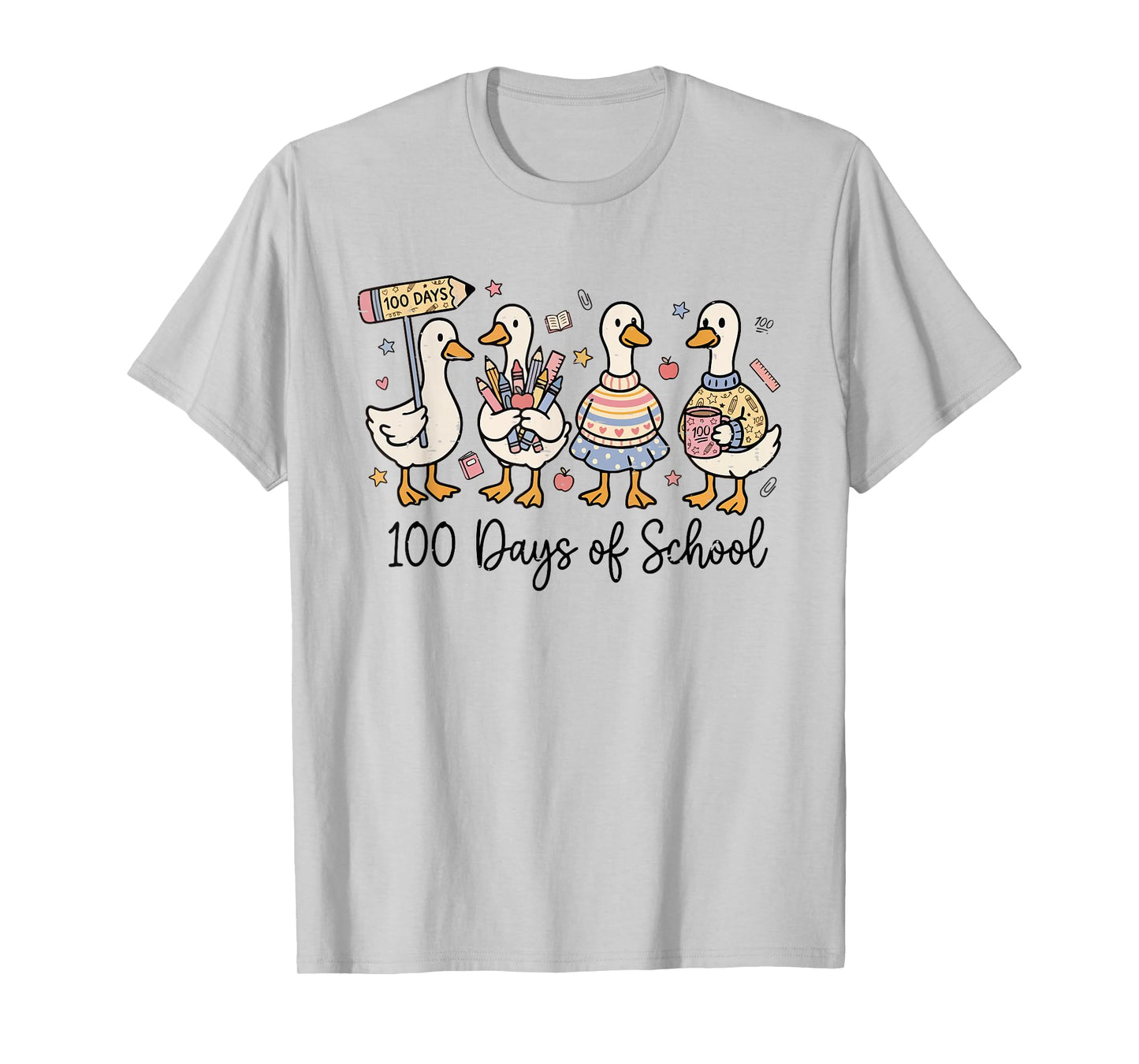 100 Days of School Duck Silly Goose Teacher 100 Days Smarter T-Shirt