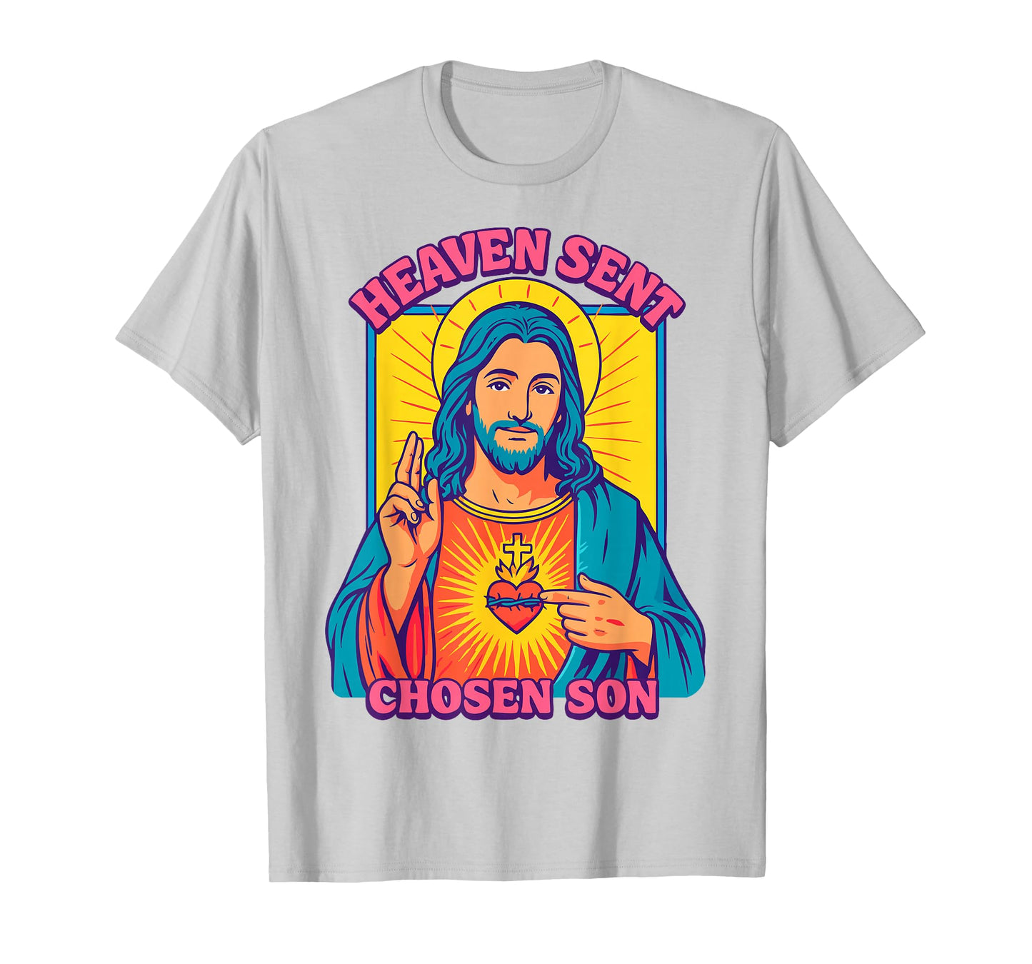Anime Manga Jesus Sacred Heart Christian Retro Pop Art Pink T-Shirt