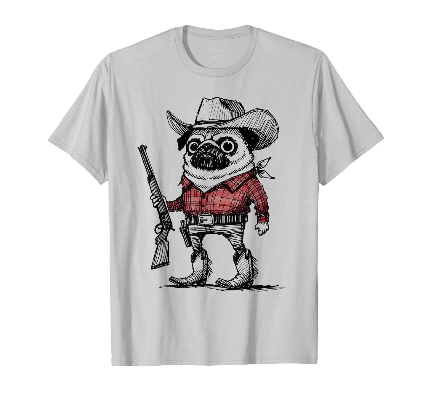 Cowboy Pug Dog Funny Western Outfit Red Pug Cowboy Meme T-Shirt