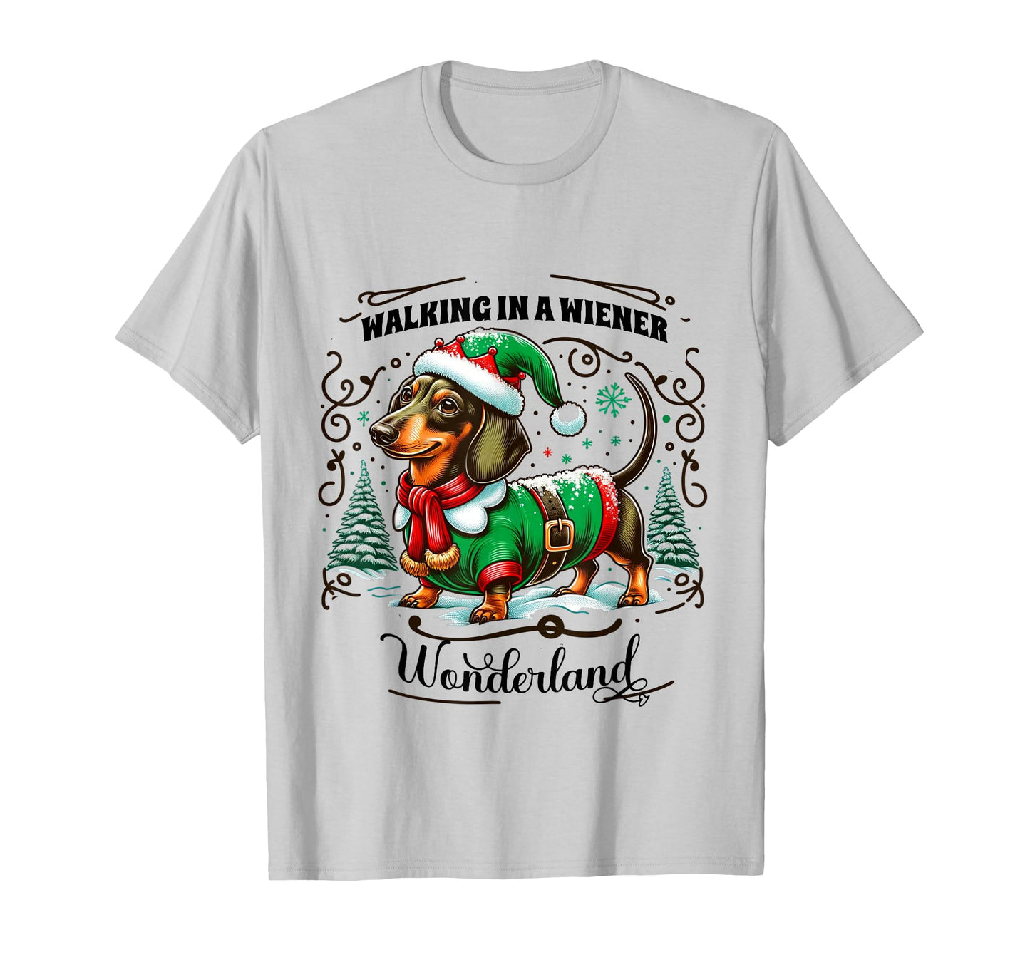 Dachshund Christmas Walking In A Wiener Wonderland Cute Dog Men Women Kids T-Shirt
