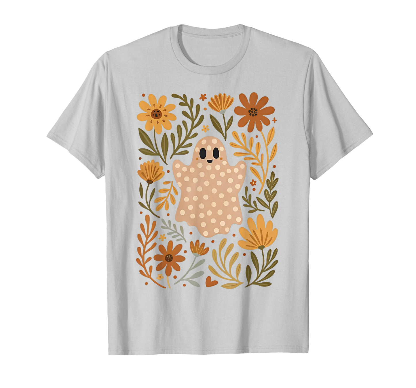 Retro Wildflower Boho Ghost Floral Halloween Cute Fall Vibes T-Shirt