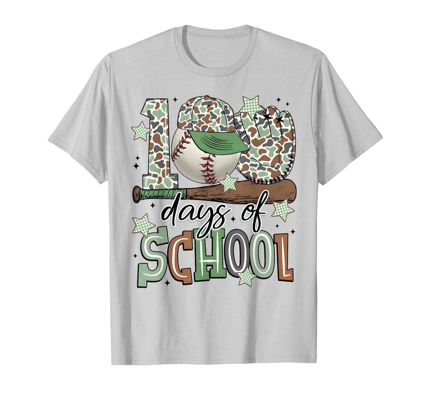 100 Days of School Baseball Camo Men Boy Kid T-Shirt