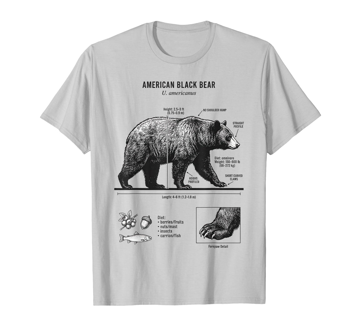 American Black Bear Anatomy Illustration for Nature Lovers T-Shirt