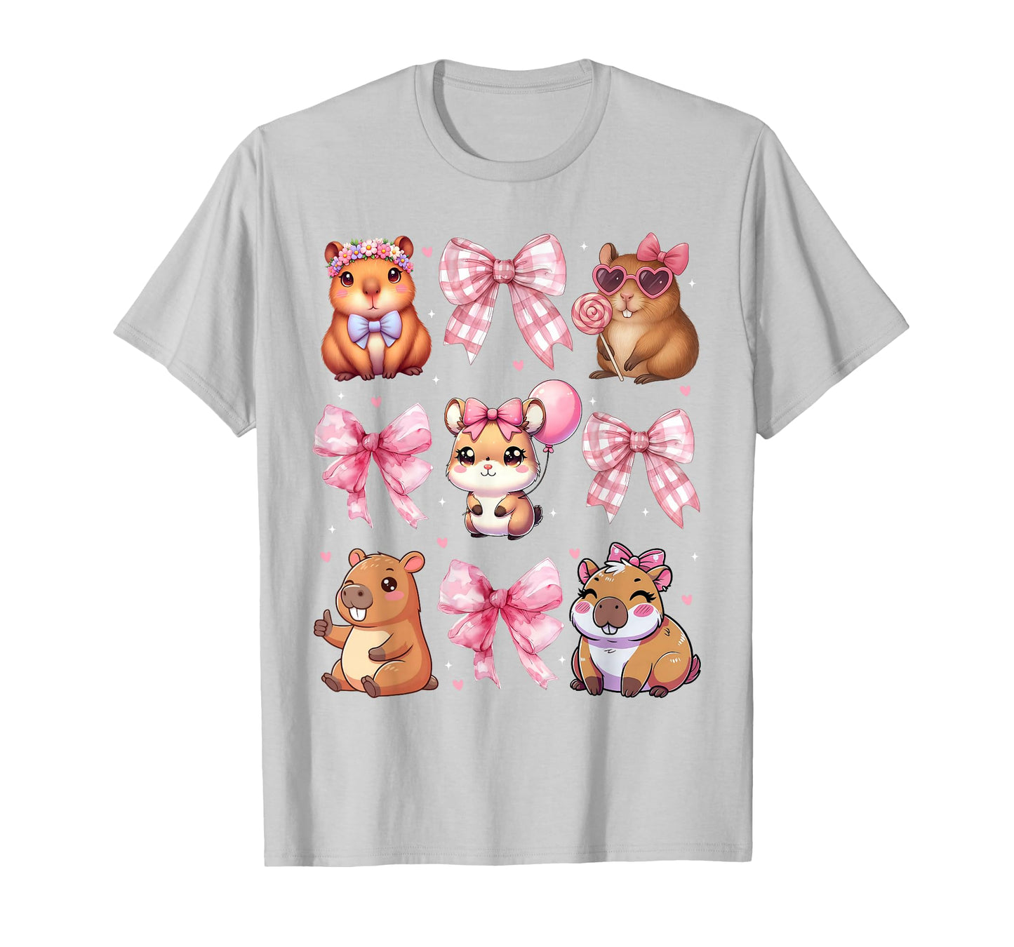 Cute Coquette Bow Capybara Pajamas Pjs Clothes Girls Womens T-Shirt
