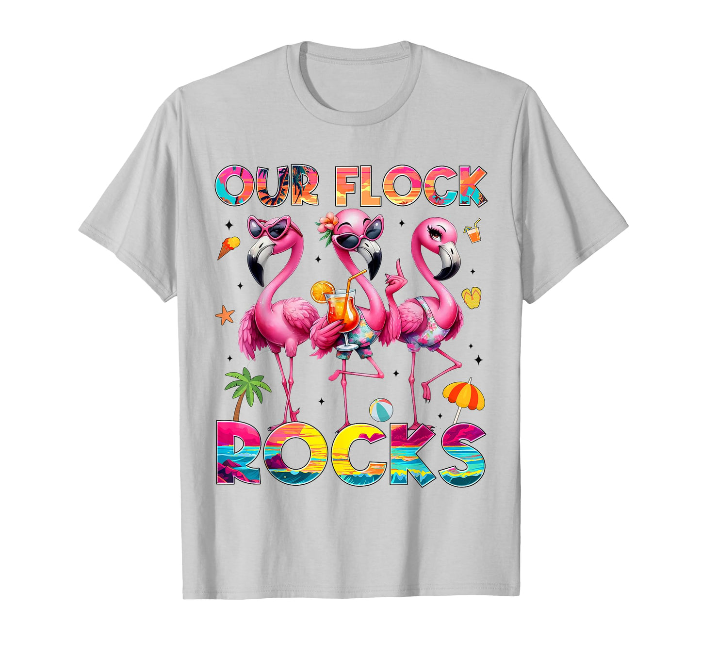 Our Flock Rocks Flamingo Summer Vacation Family Matching T-Shirt