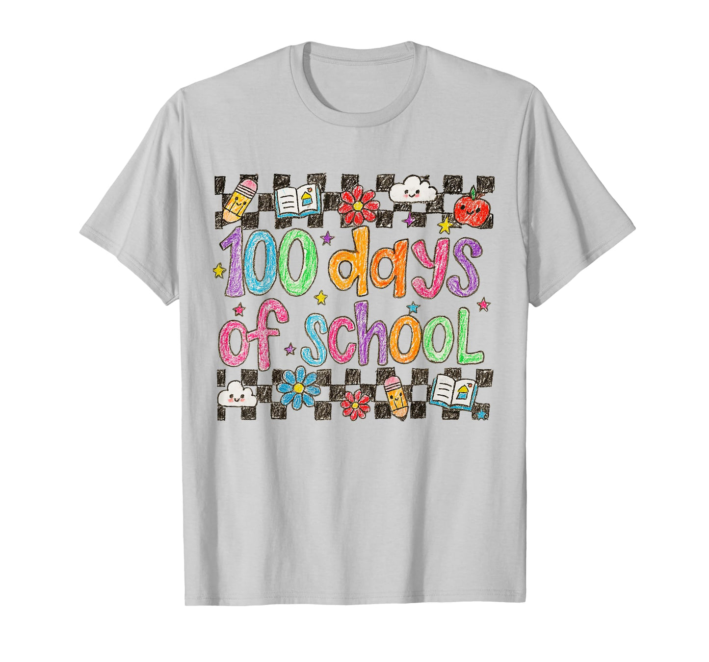 100 Days of School Crayon Handwriting Style Teacher T-Shirt