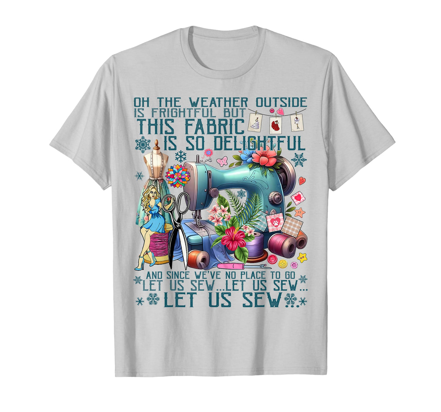 Let Us Sew Funny Sewing Quilting Cute Floral Sewing Machine T-Shirt