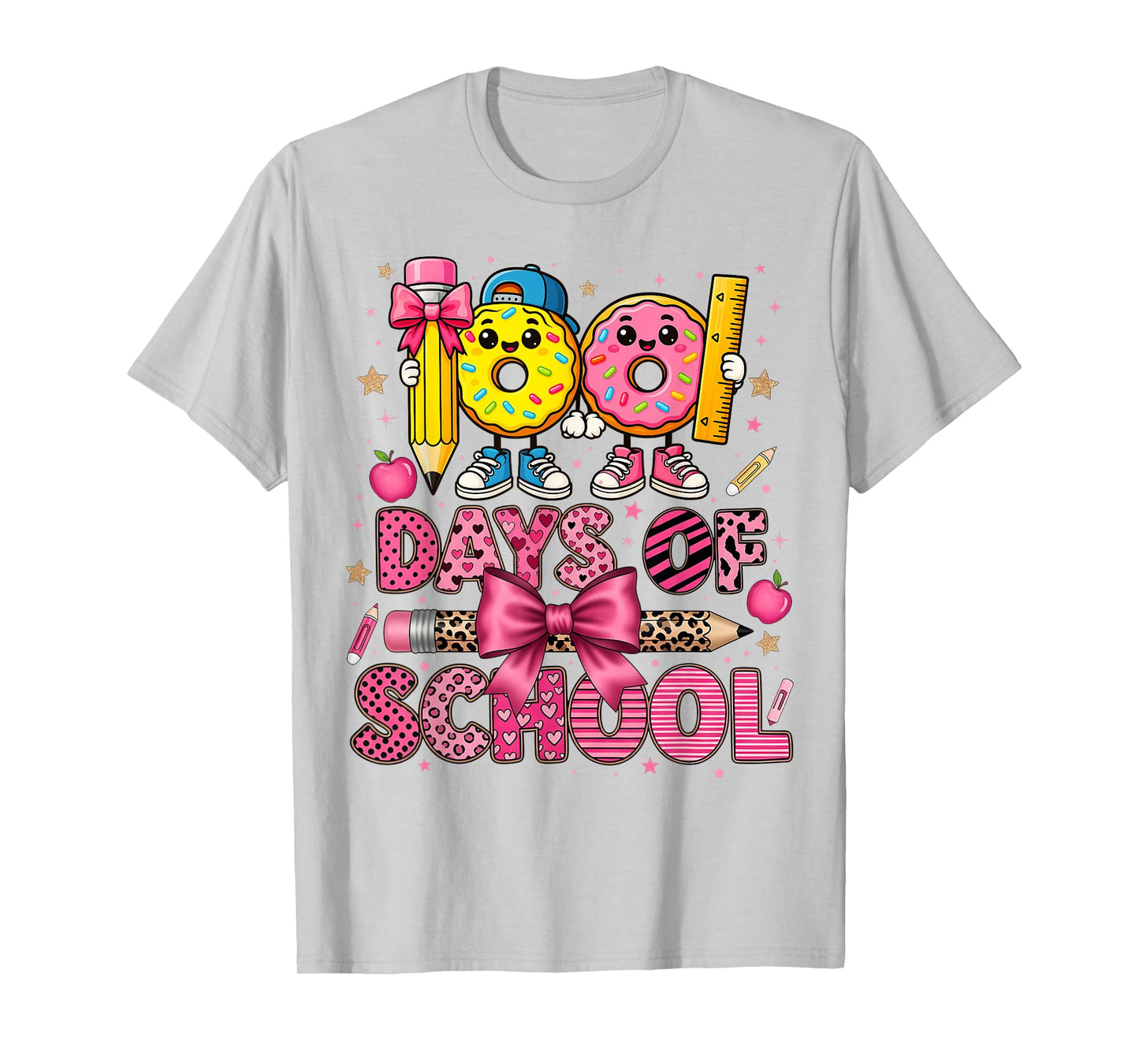100 Days of School Donut Pencil Bow Boys Girls Kids T-Shirt