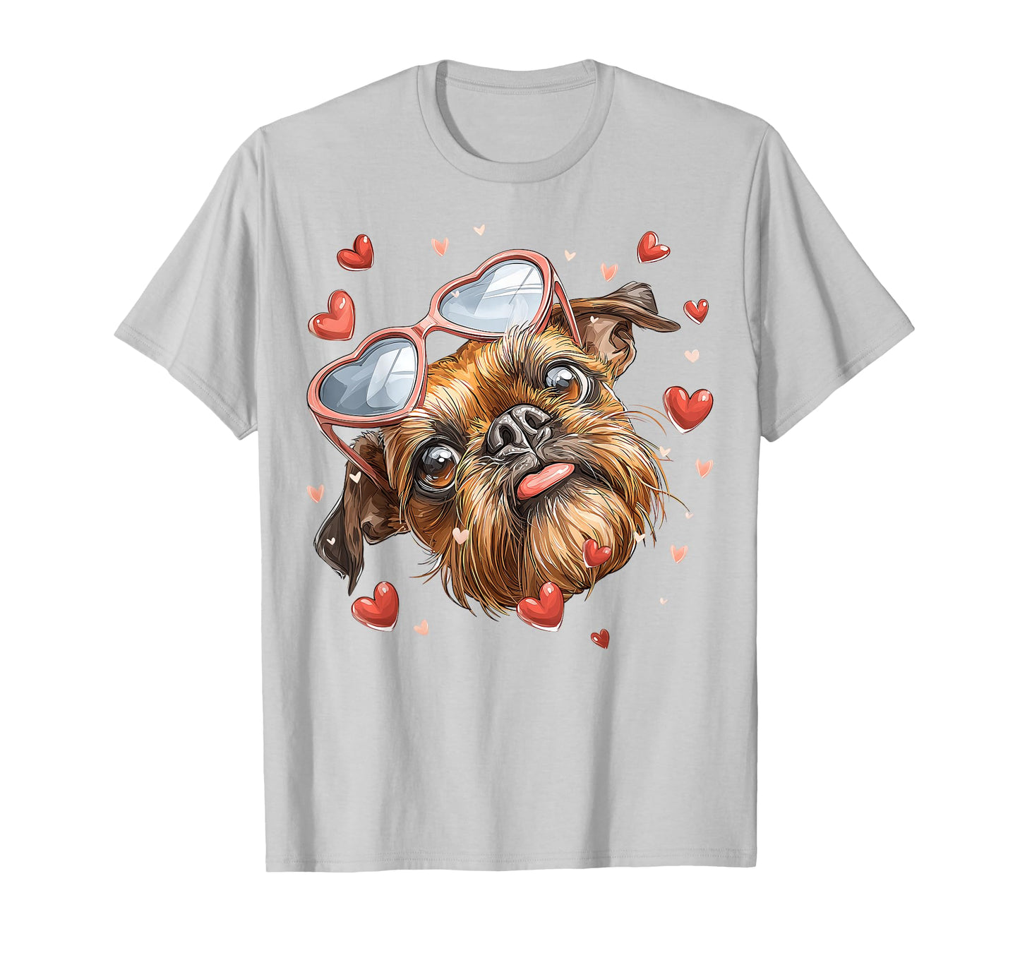 Brussels Griffon Dog Valentine's Day Heart Sunglasses T-Shirt
