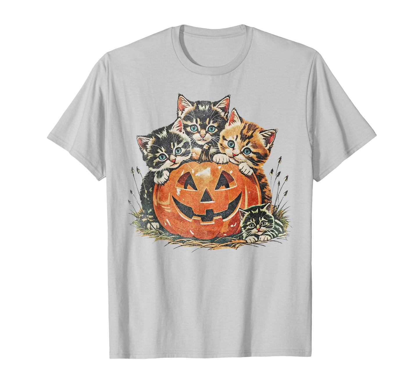 Vintage Kittens Cat Halloween Pumpkin Costume for Women Kids T-Shirt