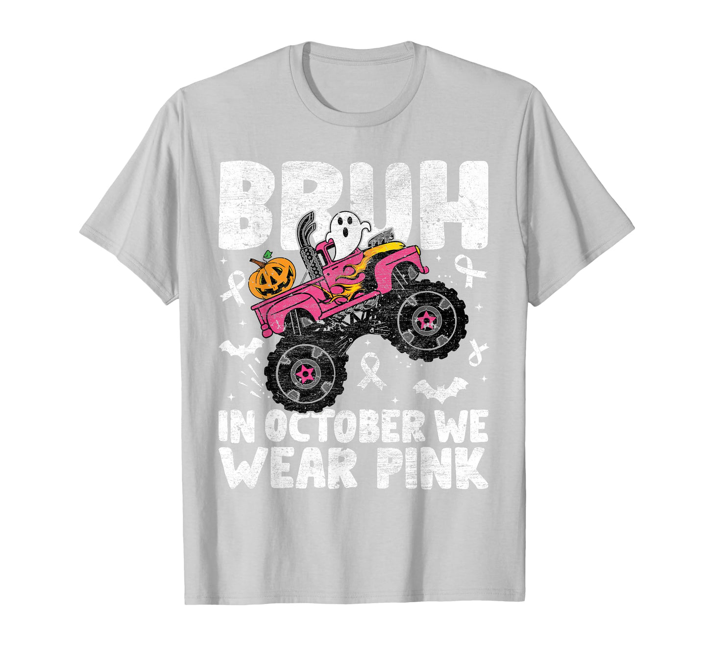 Bruh In October Wear Pink Breast Cancer Halloween Kids Boys T-Shirt